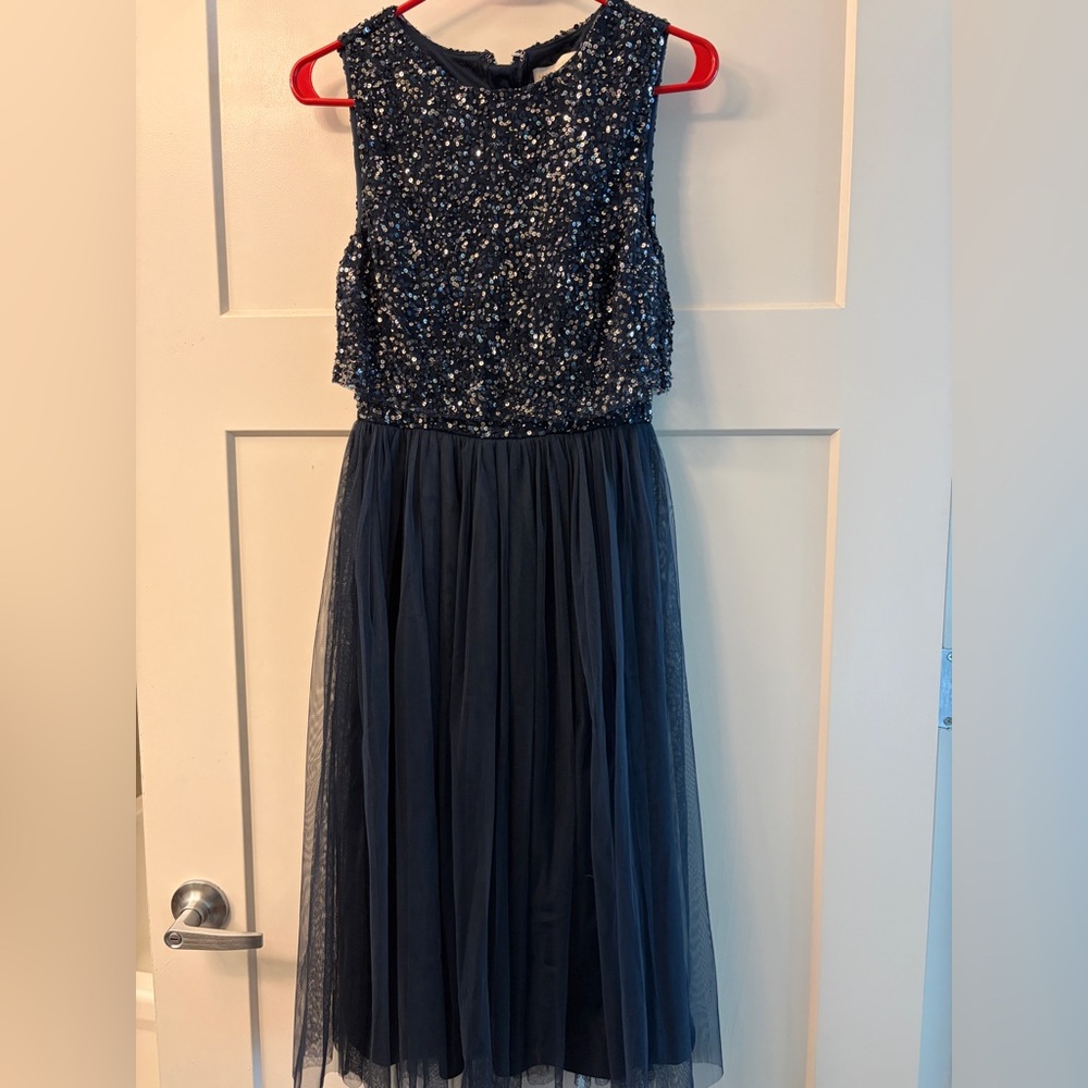 Elegant Navy Dress w Sequins and Tulle